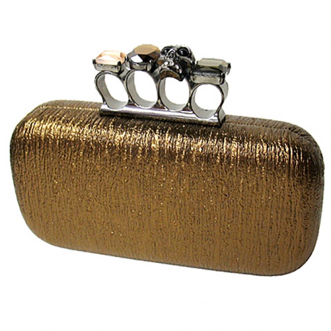 Evening Bag - Skull & Stone Knuckle Clutch Bags - Bronze - BG-EHP7101BZ